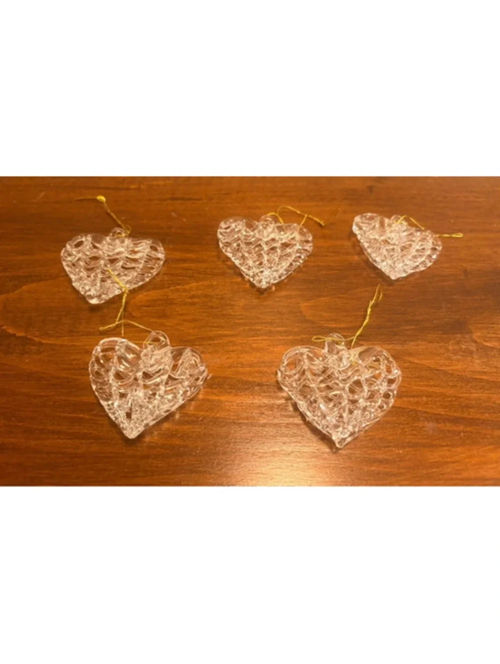 Vintage House of Lloyd Spun Glass Heart Ornaments Set of 5 w/ Original Box
